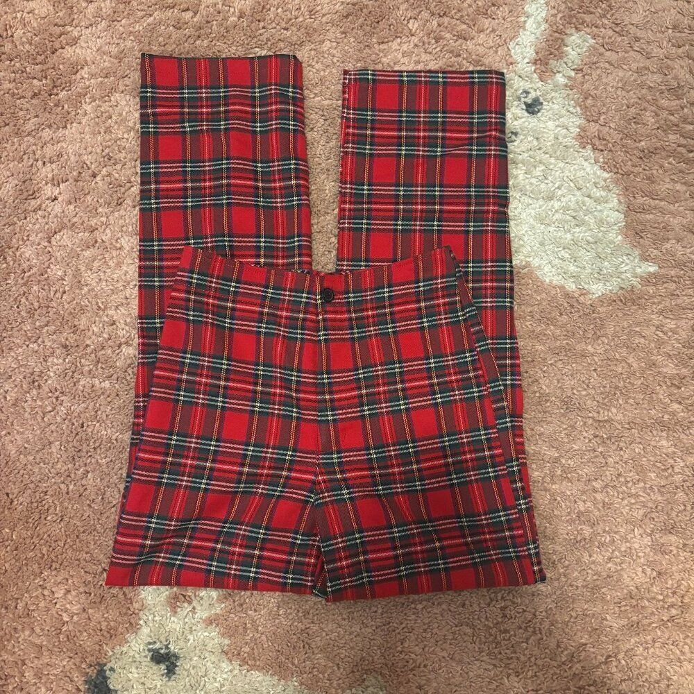 NWT Brandy Melville John Galt Red Blue Green Plaid High Rise Kim Pants Christmas - Picture 2 of 7